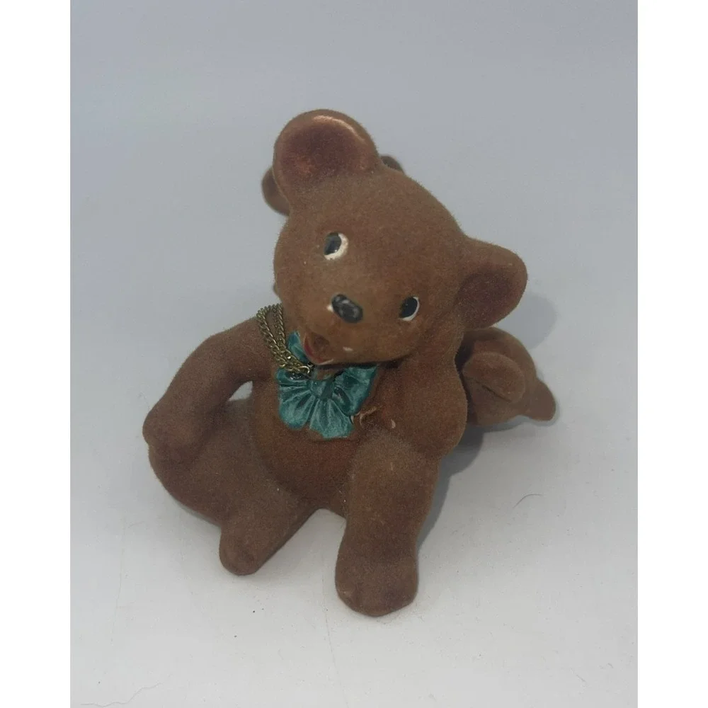Ceramic Bear Figurines Flocked Brown vintage 1950s Rare‎ MCM Signed 4